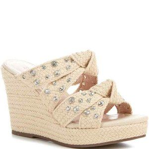 Schutz Enire Crystal Embellished Rope Wrap Knotted Wedge Sandal